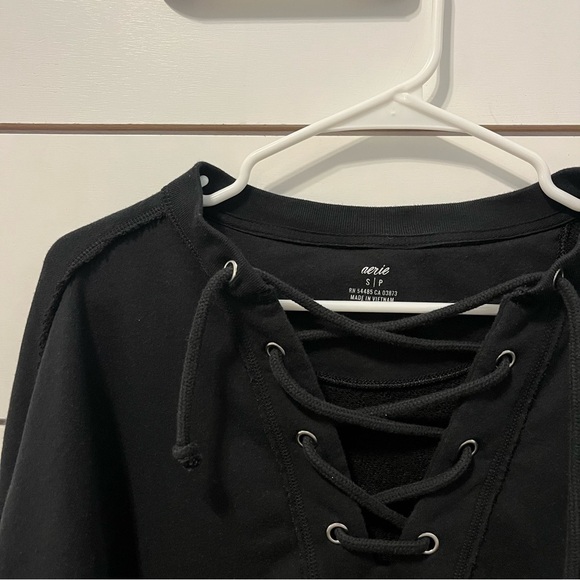 Aerie Black Lace Up Crewneck - Picture 4 of 5